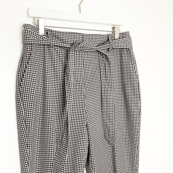Joie Black And White Gingham Trouser Pants Waist Tie Belted 10 - Picture 2 of 10